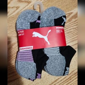 Puma Women's Cushioned Low Cut Socks - Gray, Black, and Purple
